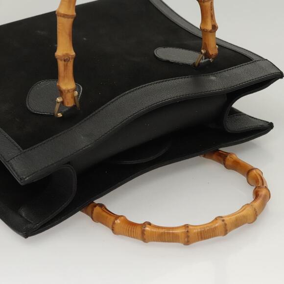 GUCCI Bamboo Hand Bag Suede Black Gold - Picture 6 of 13